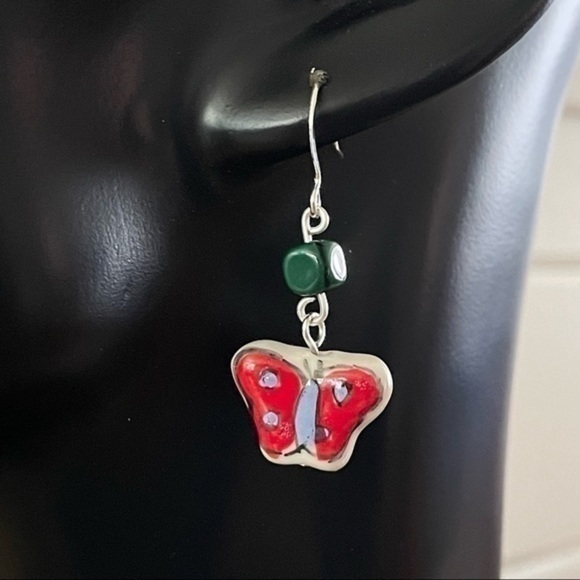 $10 SALE Ceramic Painted Butterfly Earrings 1.5” Spring Summer Vacation - Picture 2 of 5